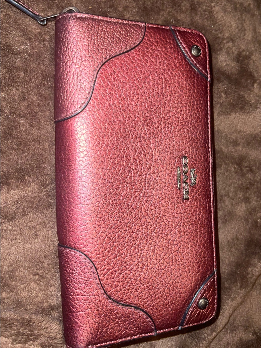 Coach Mickie Accordion Zip Wallet Metallic Cherry Leather F52645
